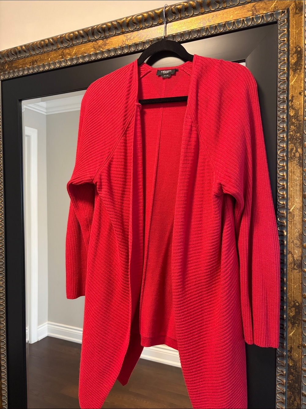 Open-Front Red Ribbed Cardigan